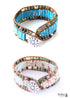 Boho Bracelet, RH Leather Wrap Bracelet, Pink Blue Lotus